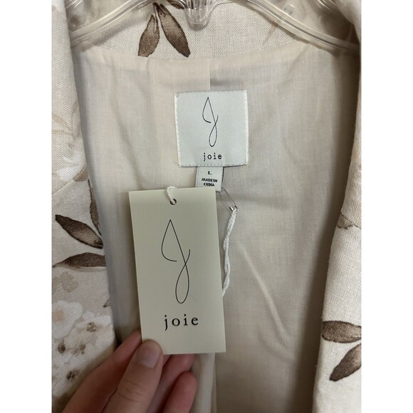 NWT Joie Floral Linen Blend Blazer Neutral Tan‎ White Botanical Jacket Size L - Picture 3 of 5